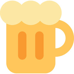 A Flat Design Icon of a Frothy Beer Mug with a Handle in Yellow and Orange Hues Isolated on a Transparent Background