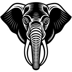 Majestic Golden Elephant Head Illustration in Woodcut Style - Detailed Vintage Engraving Vector with Raised Trunk
