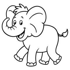 Funny Shaggy Cartoon Elephant Walking Fast - Retro Style Line Art Vector Illustration for Mascot or Coloring Page
