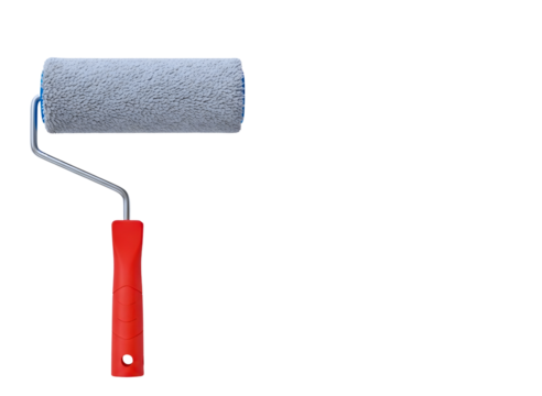 Paint roller with red handle isolated on transparent background