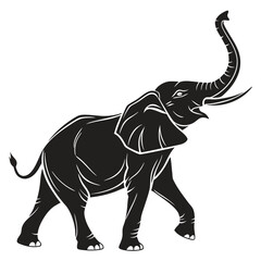Obraz premium Elephant Stencil Silhouette Vector with Raised Trunk - Bold Black Cut-Out Design for Vinyl Cutting and Screen Printing 