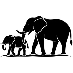 Elephant Family Silhouette Walking Together - Mother Father and Baby Vector Black Shapes for Logo and T-shirt  © Badmash Abid