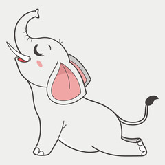 Cute Cartoon Baby Elephant Doing Yoga Cobra Pose - Serene Animal Stretching Vector Illustration for Fitness and Relaxation
