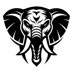 Aggressive Tribal Elephant Head Vector with Roaring Expression - Symmetrical Black Tattoo Illustration for Mascot Logo
