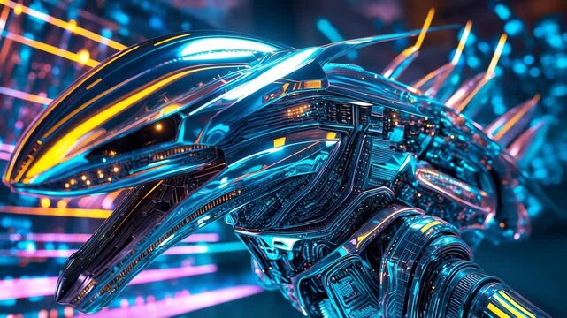 Dynamic visual of a futuristic mechanical creature digital entity with glowing circuit details