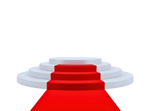 White podium with red carpet isolated on transparent background