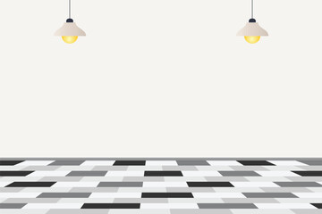 Empty room with blank wall and checkered floor, vector illustration