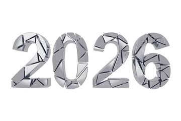 Sleek metallic 2026 design with modern fragmented texture, perfect for futuristic themes, new year promotions, or technology product launches with a cutting edge look