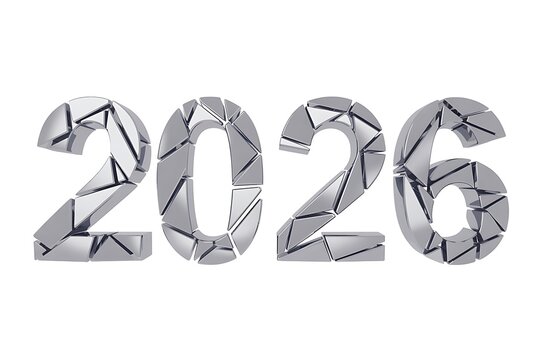 Sleek metallic 2026 design with modern fragmented texture, perfect for futuristic themes, new year promotions, or technology product launches with a cutting edge look