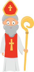 Cartoon illustration of Saint Nicholas character isolated on white background. Flat vector illustration for winter season.