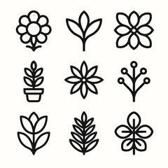 Obraz premium Set of nine black and white floral outlines in various simple designs