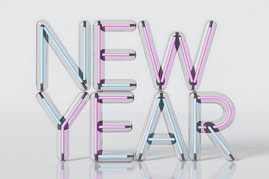 Bright New Year glow with neon letters, perfect for holiday promotions, vibrant celebration graphics, and modern, eye-catching designs for a fresh start
