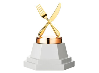 Golden fork and knife trophy award isolated on transparent background