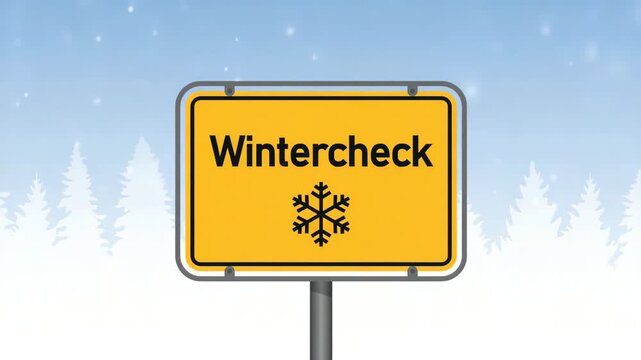 wintercheck traffic sign on snowy winter background illustrated animation
