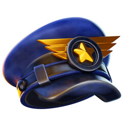 pilot hat 3d render icon, hat illustration