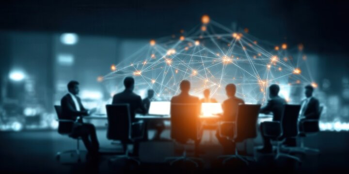 A luminous roundtable where leadership anchors a discussion aligning regulation partnership logistics networking and performance into shared purpose