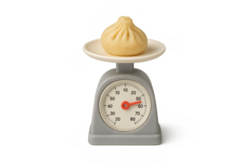 Baozi dumpling on kitchen scale measuring weight