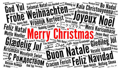 Merry Christmas in different languages word cloud	