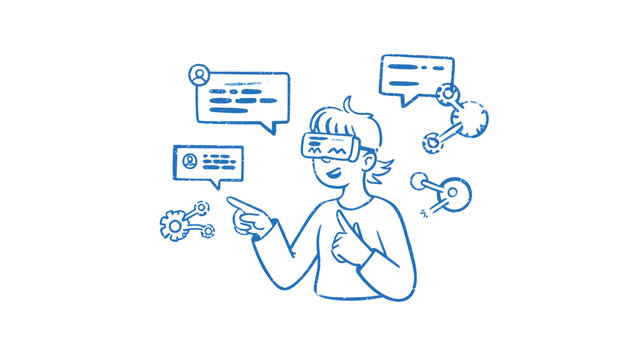 Modern character design of a tech savvy young woman with vibrant colors and clean lines