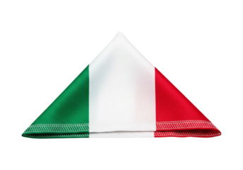 A formally folded Italian flag pocket square, showcasing high-clarity textile details in a neat, diplomatic style isolated on white