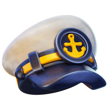 Captain hat 3d render icon, hat illustration