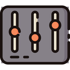 Gray Audio Mixer Control Panel With Three Sliders And Orange Knobs On Transparent Background Symbolizing Sound Adjustment And Equalization
