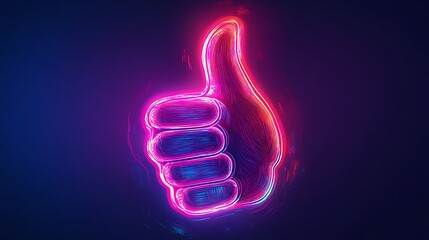 Radiant Thumbs Up Hand Gesture with Bright Pink and Blue Neon Lines for Expressing Positive Feedback and Online Approval Exactly Two Hundred Characters