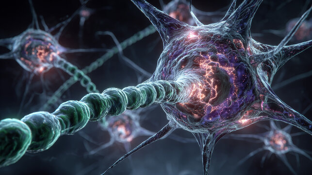 Brain neuron research concept Synapse and Neuron cells sending electrical chemical signals, brain plasticity, Synapse between two neurons neural synapse receptors neuron link neural network 3D render