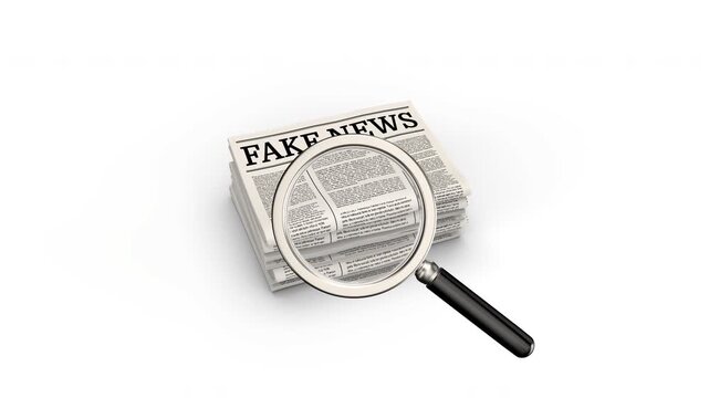 Magnifying glass and a stack of fake news. Information search. Seamless Loop