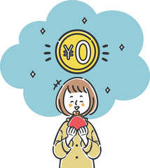 無料を喜ぶ財布を持った女性　ベクター
