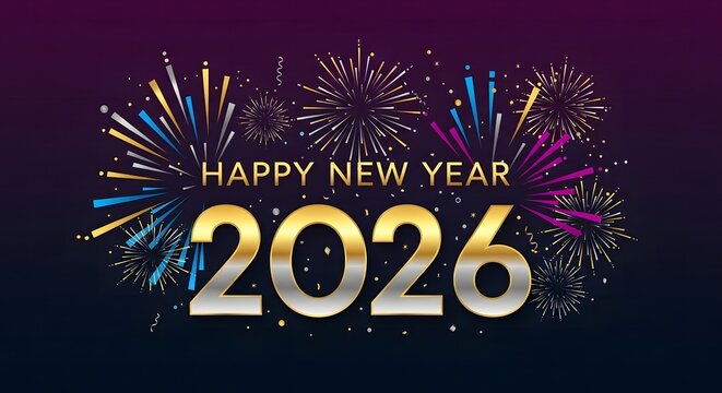 Happy new year 2026 fireworks celebration greeting background