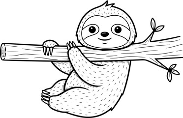 Obraz premium a cute sloth hanging on a branch, black and white