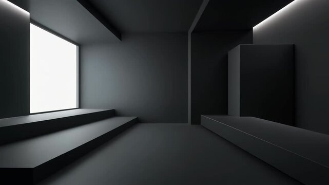 Dark, Modern Architectural Space with Geometric Shapes and Backlighting architecture interior