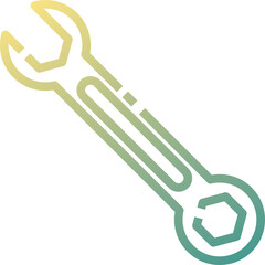A simple illustration of a double ended wrench tool with a gradient of yellow green and blue isolated on a transparent background symbolizing repair and construction work