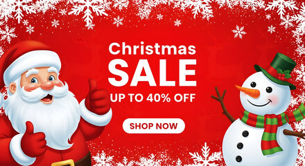 Christmas Sale Up To 40 Percent Off With Santa Claus And Snowman Giving Thumbs Up discount offer