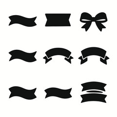 Set of nine black silhouette ribbon and bow designs