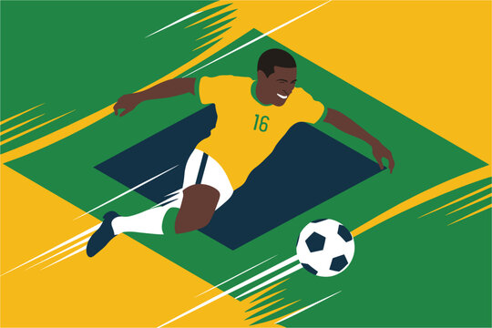 Brazilian Football Star in Action: A Vibrant Illustration of Skill, Speed, and the Spirit of the Beautiful Game, Featuring the Iconic Colors