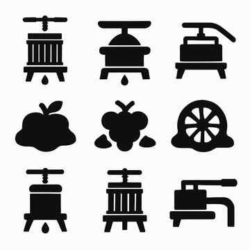 Silhouette icons of fruit presses and juicers