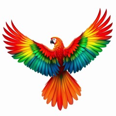 Fototapeta premium Vibrant scarlet macaw parrot flying with wings spread wide isolated on white background
