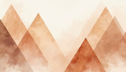 Abstract watercolor illustration featuring layered geometric triangle shapes in warm earthy tones. Modern design evokes nature, minimalism. Soft texture creates stylish backdrop for various