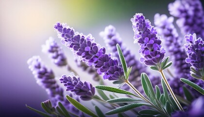 Obraz premium Pristine Lavender Sprig With Vibrant Purple Florets And Delicate Green Leaves Ultra Realistic Macro Shot On Transparent Soft Studio Light Concept Of Natural Beauty And Tranquility