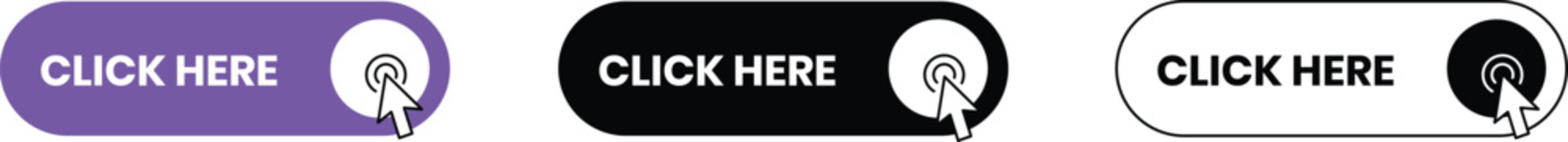 Click here web button set in minimal line style, editable vector Icons for websites, UI Design, and digital Interfaces.