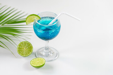 Blue Hawaiian Drink with lime, Blue hawaii cocktail on white  background