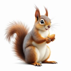 Obraz premium Cute cartoon squirrel holding a nut isolated on white background