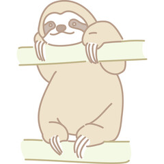 Naklejka premium Cute Cartoon Sloth Hanging From Bamboo Branches Against A White Background With A Peaceful Expression And Detailed Claws