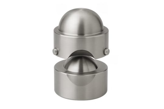 Brushed metal ball joint swivel mechanism on transparent background