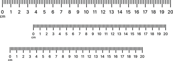 Metric ruler scale vector for 10 cm and 20 cm measuring tools.