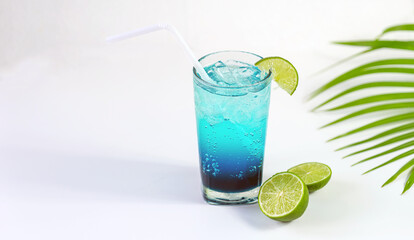Blue Hawaiian Drink with lime, Blue hawaii cocktail on white  background