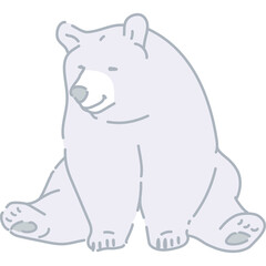 Chubby White Bear Cartoon Sitting Down With Eyes Closed In A Relaxed Pose With A Soft Blue Tint And Light Gray Outline On Transparent Background