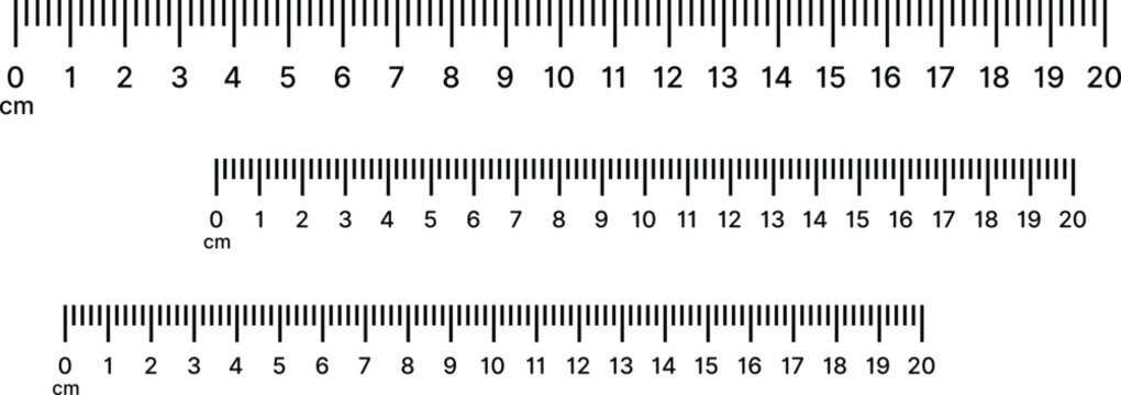 Metric ruler scale vector for 10 cm and 20 cm measuring tools.